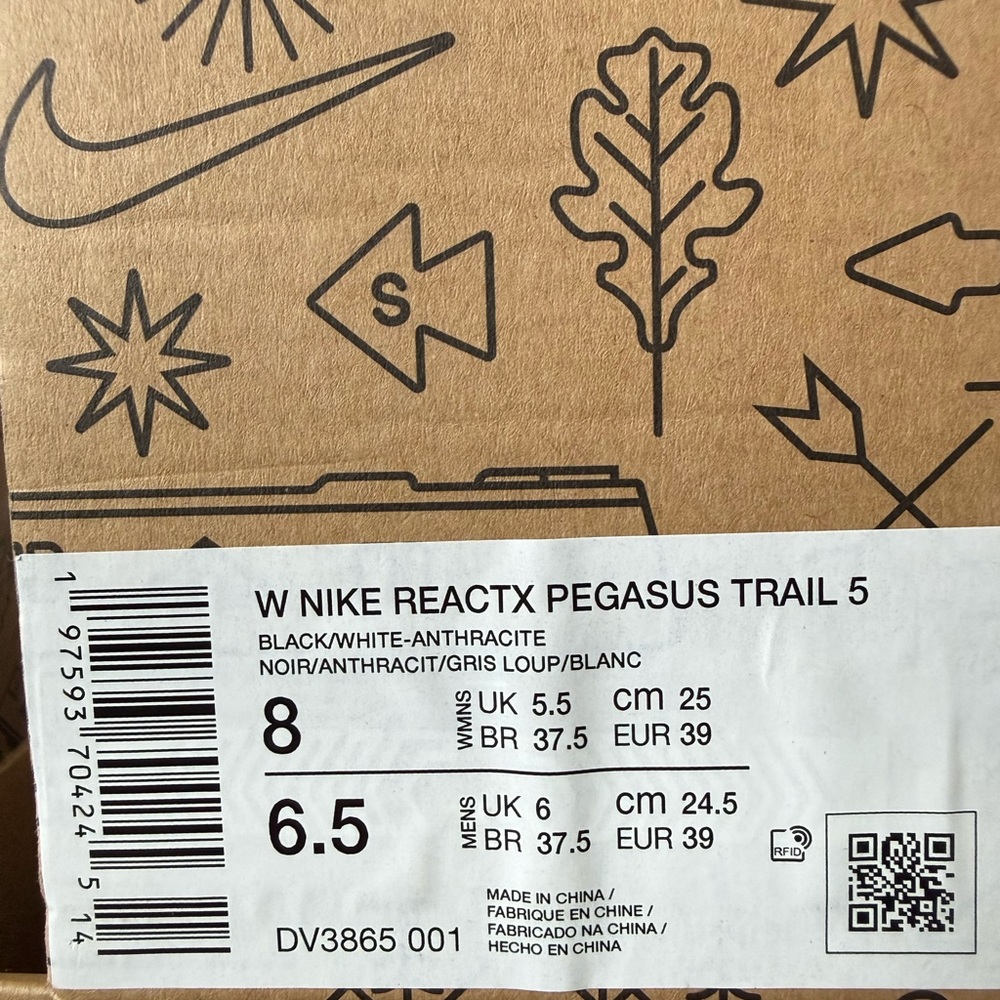 WOMEN'S SIZES NIKE REACTX PEGASUS TRAIL 5 BLACK WHITE DV3865-001 - Picture 8 of 10